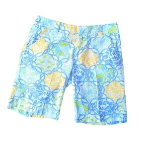 Lilly Pulitzer Women's Shorts Bermuda Blue Yellow Print Size 2‎